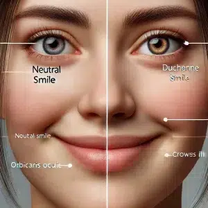 DALLE 2024-08-29 120136 - A split-screen photorealistic image showing two close-up portraits of the same person On the left side the person has a neutral smile with their lip https://duckduckgo.com/?q=crows+feet+eyes+or+smile+lines&atb=v318-1&iax=images&ia=images