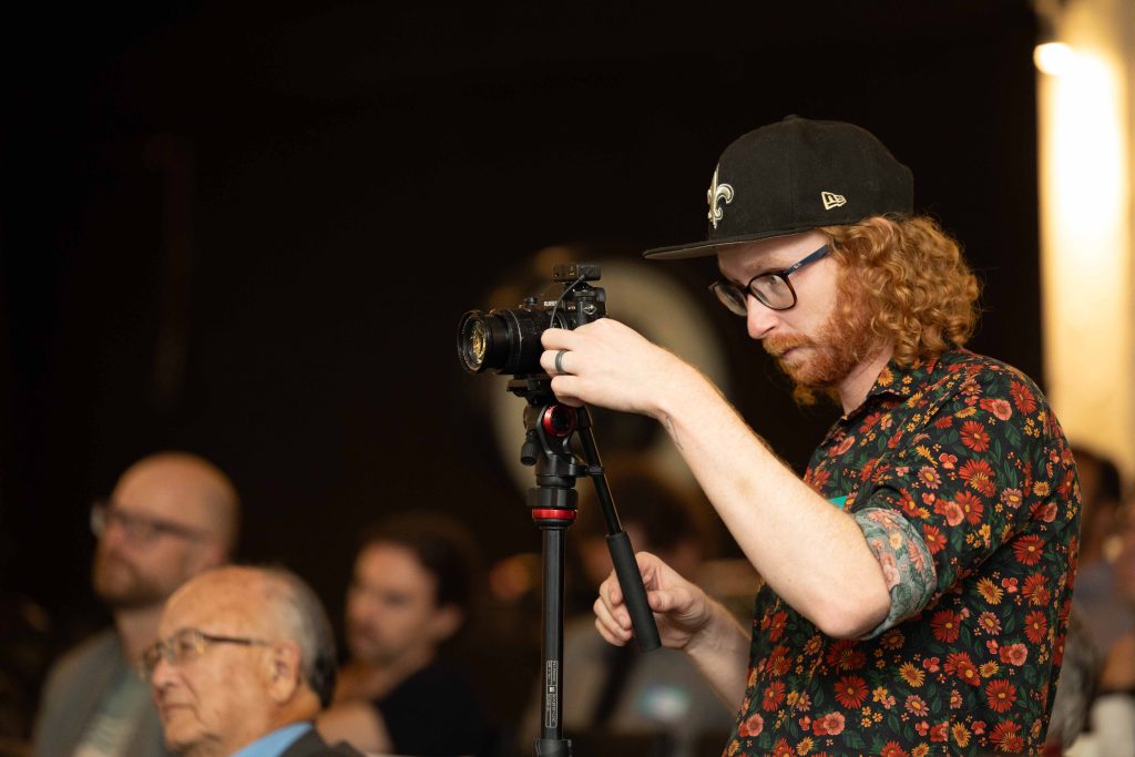 CREDIT Julian Haber-Richard Bastarache-20240910-AA8A0950 Richard Bastarache, videographer, working on an event video for Julian Haber Creative