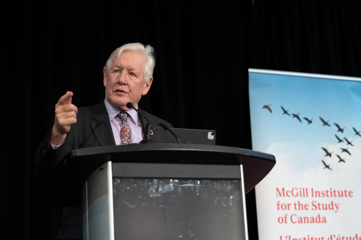 julian-haber-Bob-Rae-keynote-speaker-podium-montreal Keynote speaker, Bob Rae, addressing a professional audience at a a McGill University Montreal conference — Julian Haber