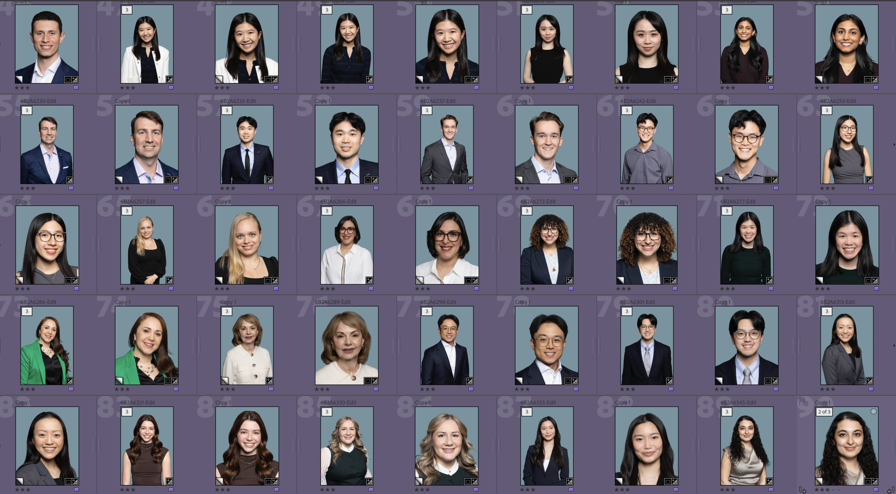 headshots-at-conference-julian-haber View of a Lightroom screen of an array of headshots taken at the Canadian Association of Radiologists annual conference at Le Westin, Montreal by Julian Haber